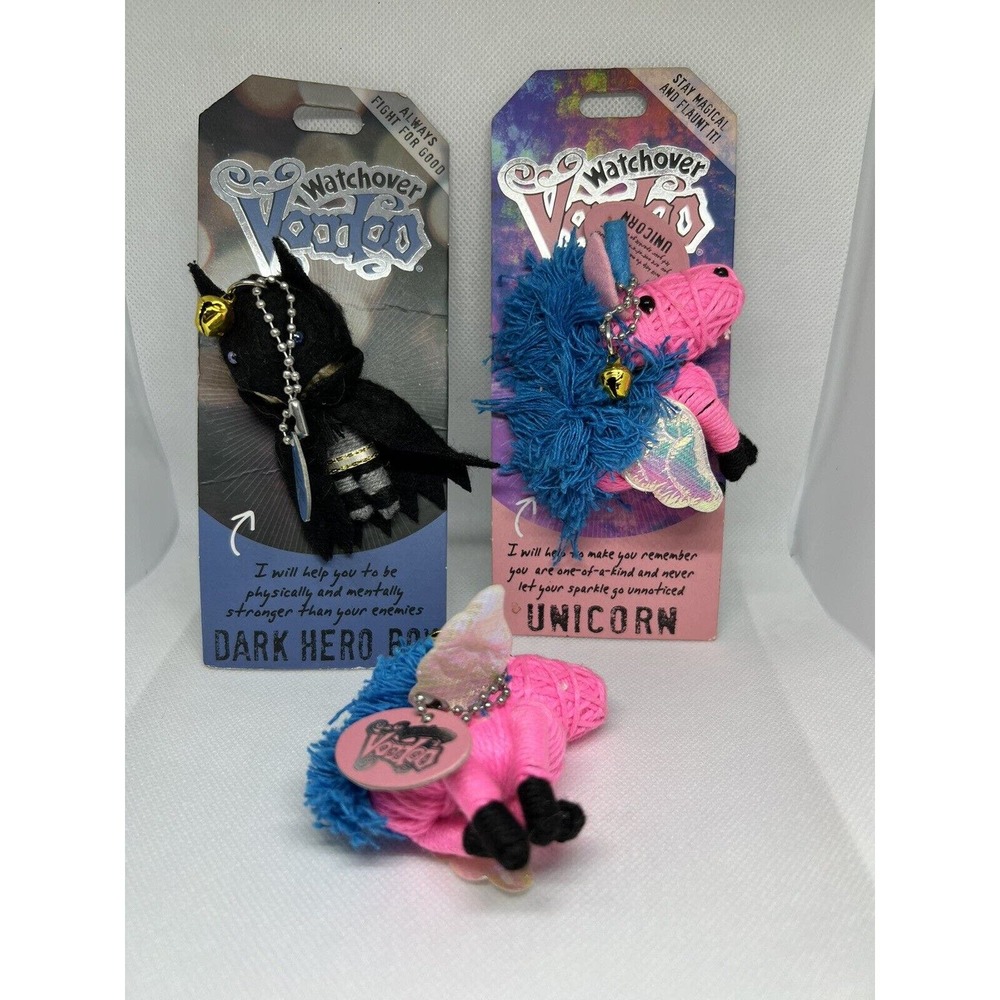 Watchover VOODOO DOLL Lot 3 Keychain UNICORN DARK Bat HERO Man LUCK CHARM BLING